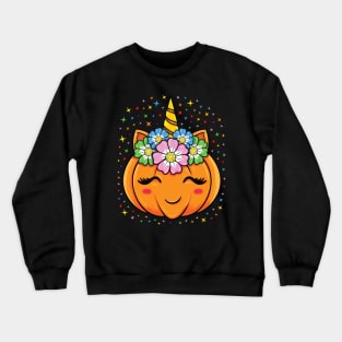 Unicorn Pumpkin Halloween Cute Thanksgiving Girls Party Gift Crewneck Sweatshirt
